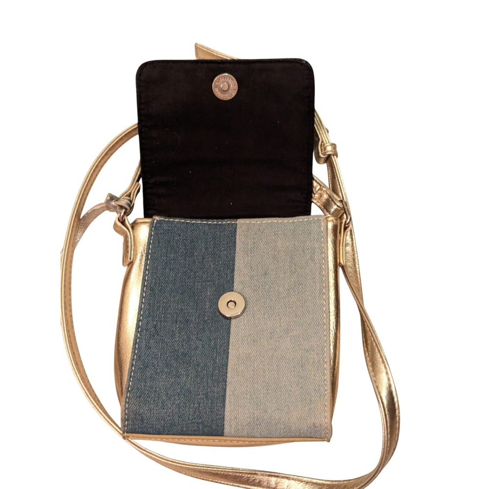 Joseph Ribkoff Crossbody Bag Gold Denim Color Block Signature Mini Purse‎ - Picture 5 of 16
